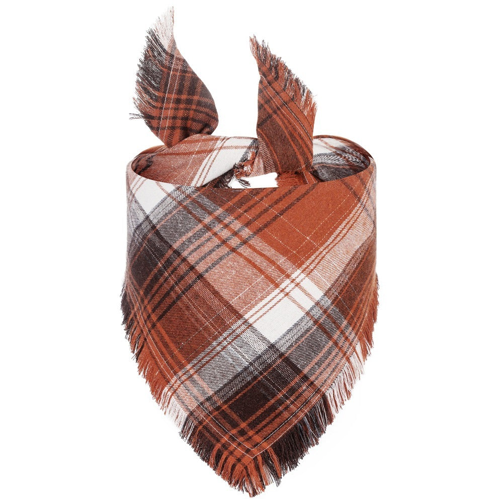 Bandana vivifiant pour chien d'automne avec bords à pompons, accessoires classiques pour vêtements de chien à carreaux triangulaires, écharpe pour chien Unny, costume pour accessoire photo de Thanksgiving et décoration de fête