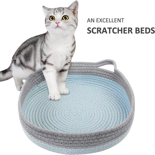 Cama redonda para gatos de interior, cama tipo canasta para gatos, camas tipo donut de mimbre, nido refrescante para gatos para dormir en verano, almohadilla lavable para mascotas para rascar gatos