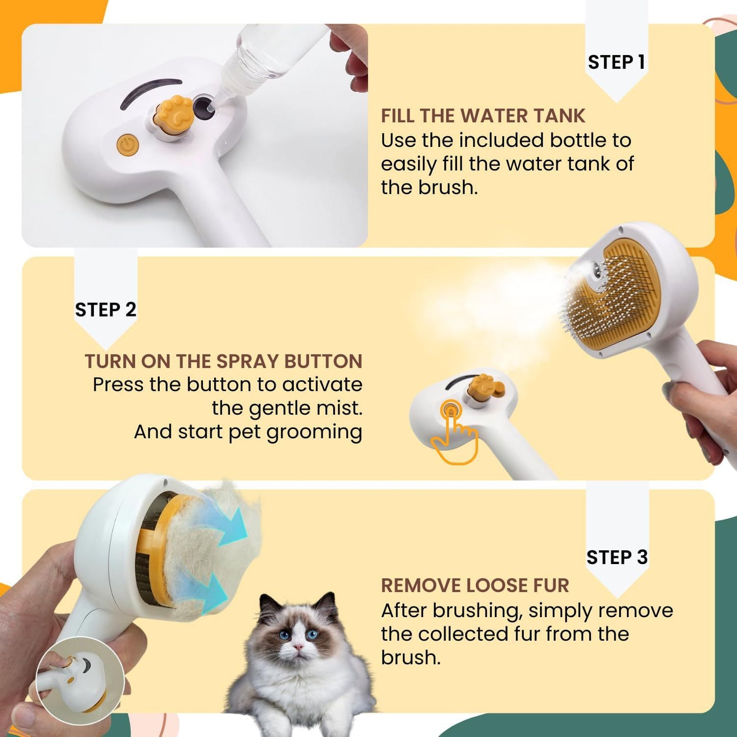 Water Brush For Dog Cat Mist Brush For Short Long Haired Dogs Cats Slicker Brush With Spray For Pet Grooming Cat  Dog Steam Brush For Shedding