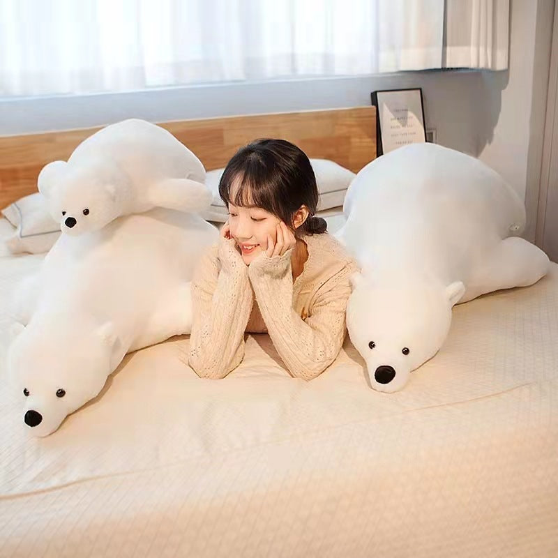 Polar Bear Plush Toy Sleeps With Pillow