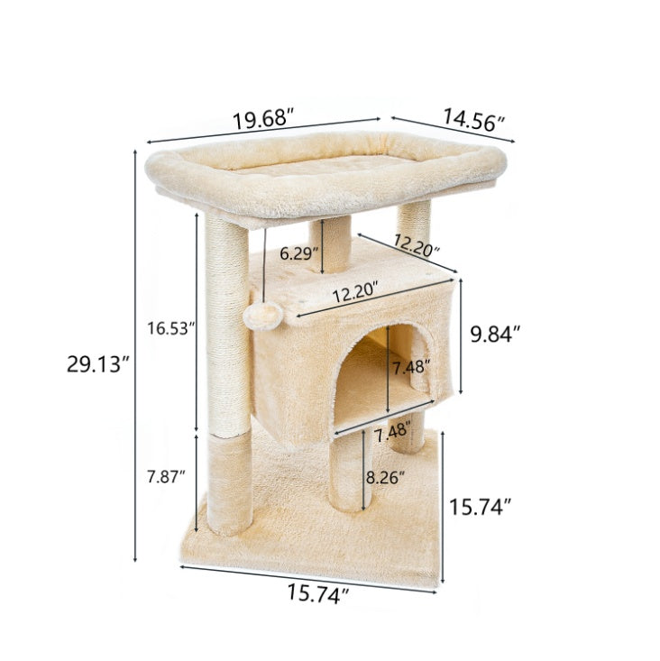 Torre para gatos Pefilos de 29 pulgadas para gatos de interior, condominio para gatos con postes rascadores de sisal, percha de felpa, muebles tipo cama para gatos, color beige