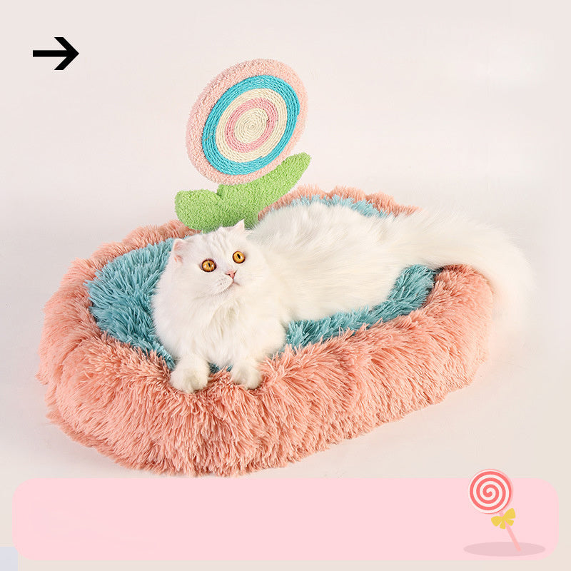 Thick And Warm Plush Nest For Cats Elliptical Lollipop For Deep Sleep Can Be Disassembled And Washed Winter Supplies