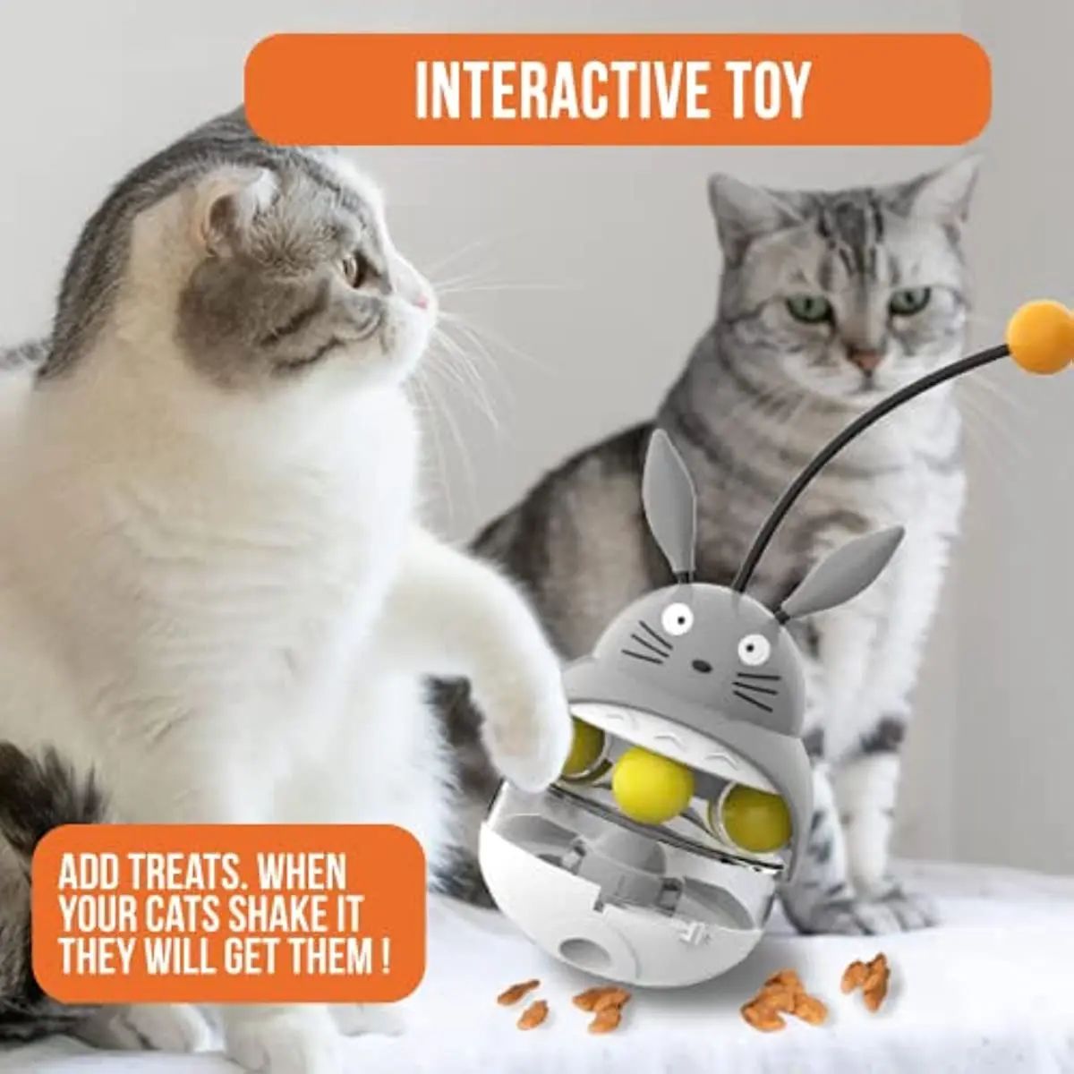 Interactive Cat Feeder Toy Treat Dispenser Exercise Toys Feeding Food Toy Dispenser Car Indoors- Sounding Bell Cat Tower