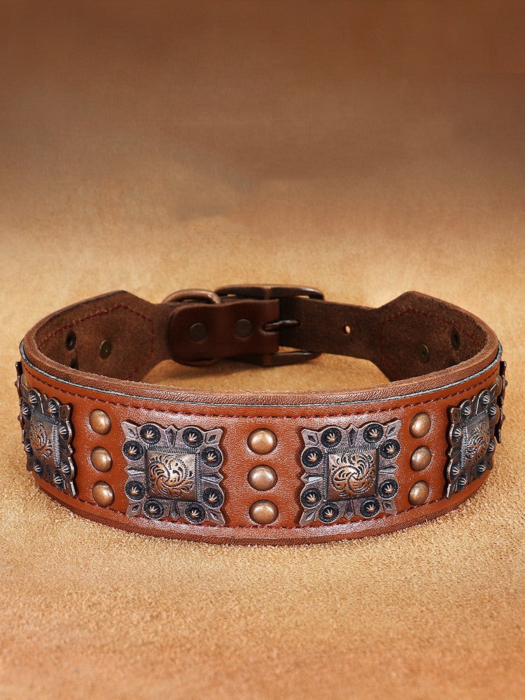 Collar de perro antimordedura con remache de piel de vaca