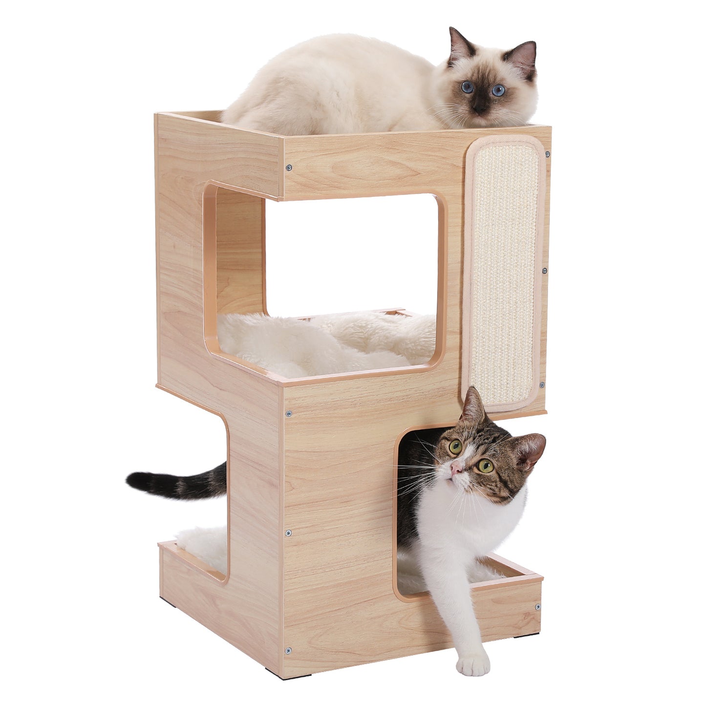 Nid pour chat en sisal avec autocollants double couche en bois massif sans trace