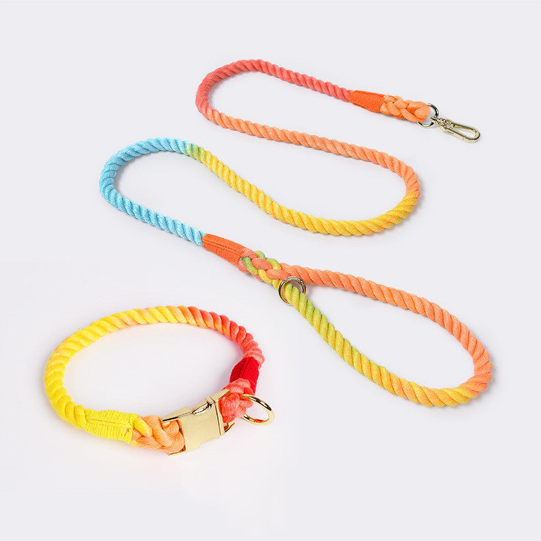 Collier pour animaux de compagnie en corde de coton de couleur dégradée tissée