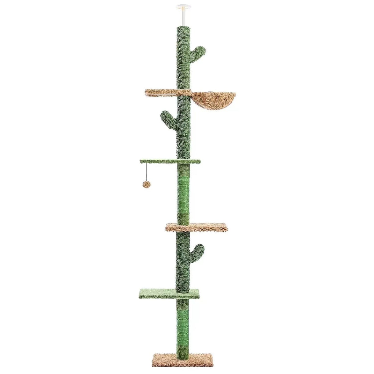 Árbol para gatos con forma de cactus, rascador integrado para gatos, juguete para gatos, estructura de escalada de madera maciza con alivio automático