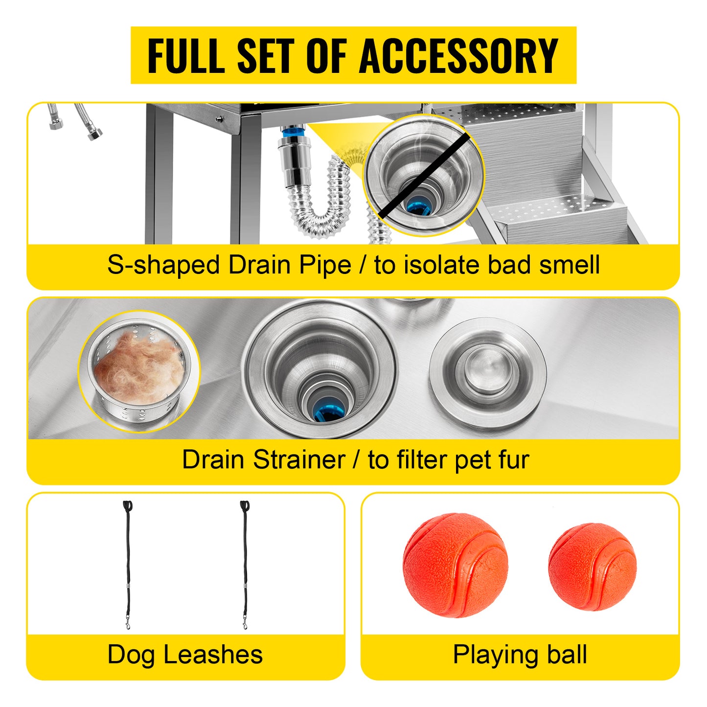 34 Inch Dog Grooming Tub Stainless Steel Pet Grooming Tub With Faucet And Accessories For Dog Washing Station Pet Bath Tub